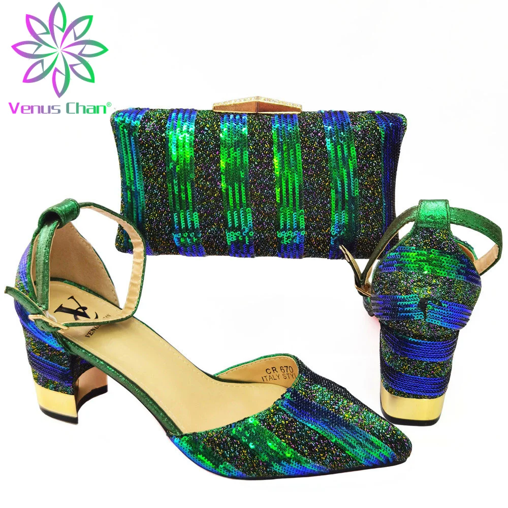 2022 New Arrival Shoes with Bag Set Elegant Style Nigerian Women Shoes Matching The Green Color Pointed Toes High Heels Pumps