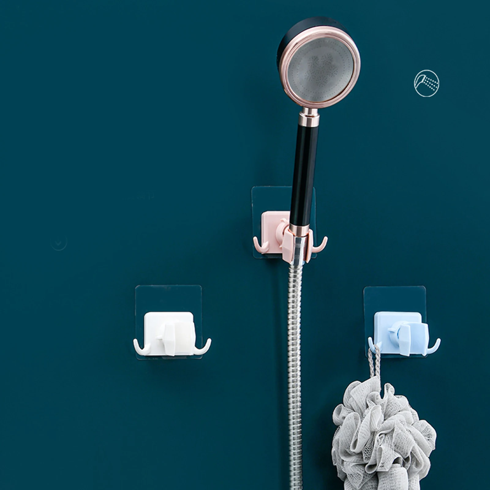 

180° Shower Head Holder Adjustable Self-Adhesive Showerhead Bracket Wall Mount With 2 Hooks Stand SPA Bathroom Mounting Brackets