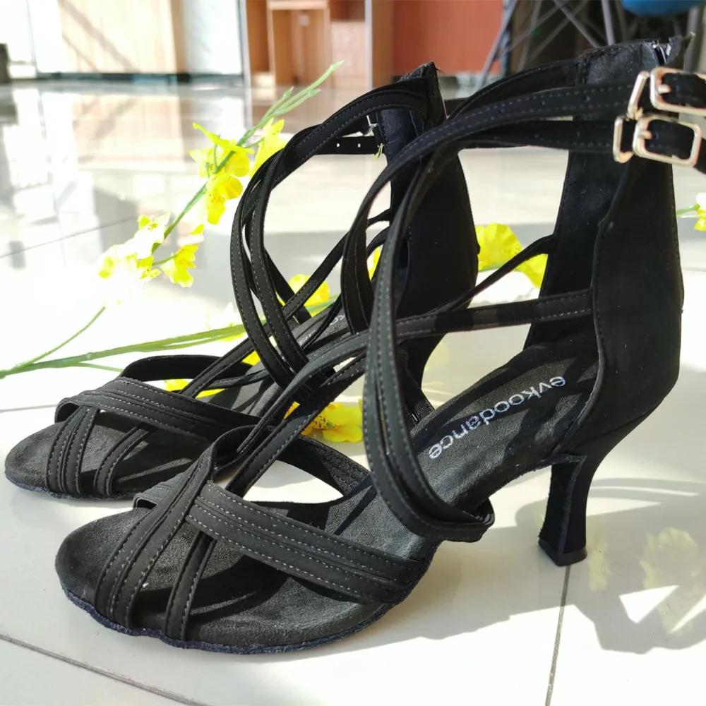 

Туфли женские с открытым носком для латиноамериканских танцев, профессиональные туфли из сатина и нубука, размеры US 4-12, черные/красные/сини...