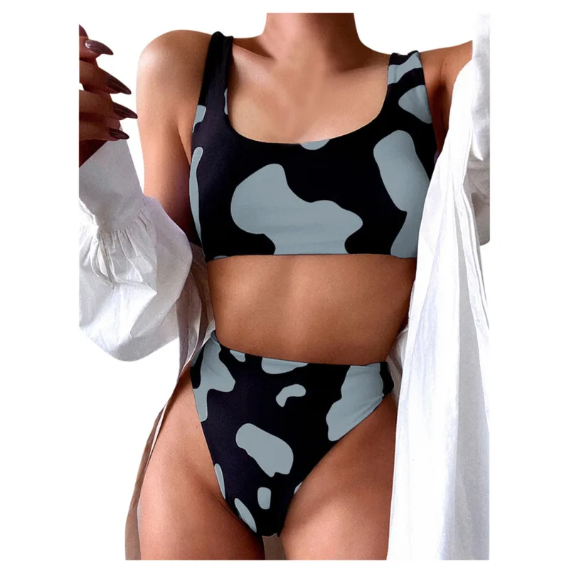 

2021 Quick Dry Summer Beachwear Women's Split Swimsuit Swimming Wading Sporting High Waist Bikini The Colorful Tube Top