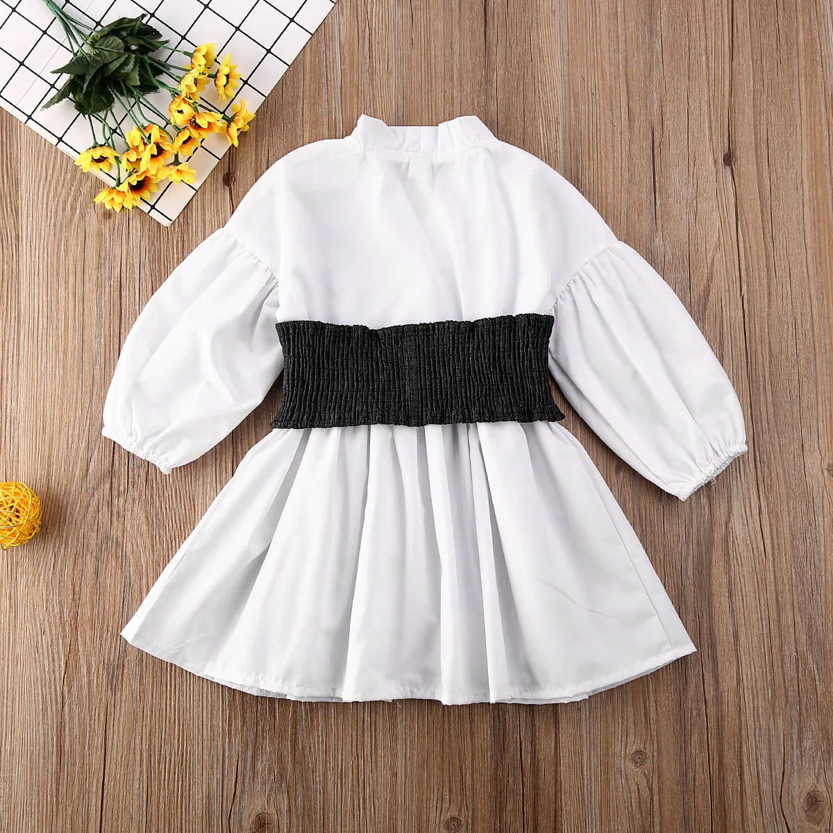 1-6Y Toddler Kids Baby Girls Dress Clothes Long Puff Sleeve Waist White A-Line Shirt Top Outfit | Детская одежда и обувь