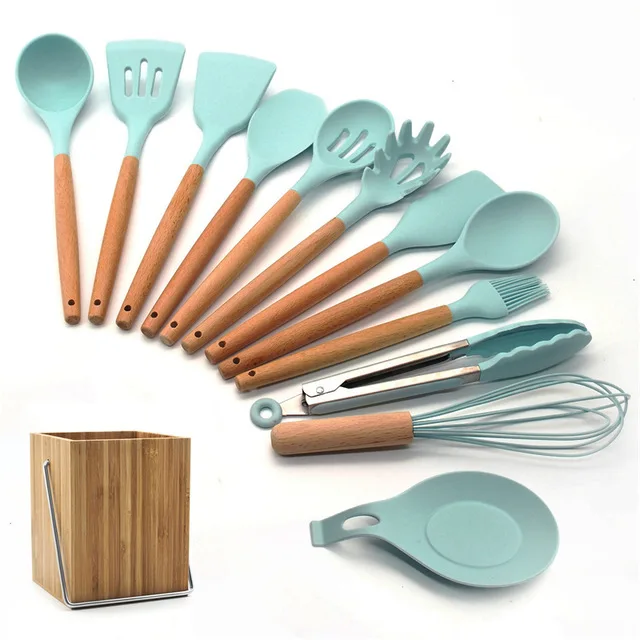 13-pcs kitchen set В виде бабочек, новинка, 12/13 шт. Кухня посуда набор силиконовых металлическая кулинарная лопатка инструменты с коробка для хранения с деревянной ручкой с антипригарным покрытием шпатель Кухня инструменты - Цвет: 13-pcs kitchen set