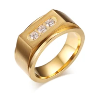 fashion men frosted ring gold color stainless steel cubic zirconia stone men wedding engagement ring jewelry r234g