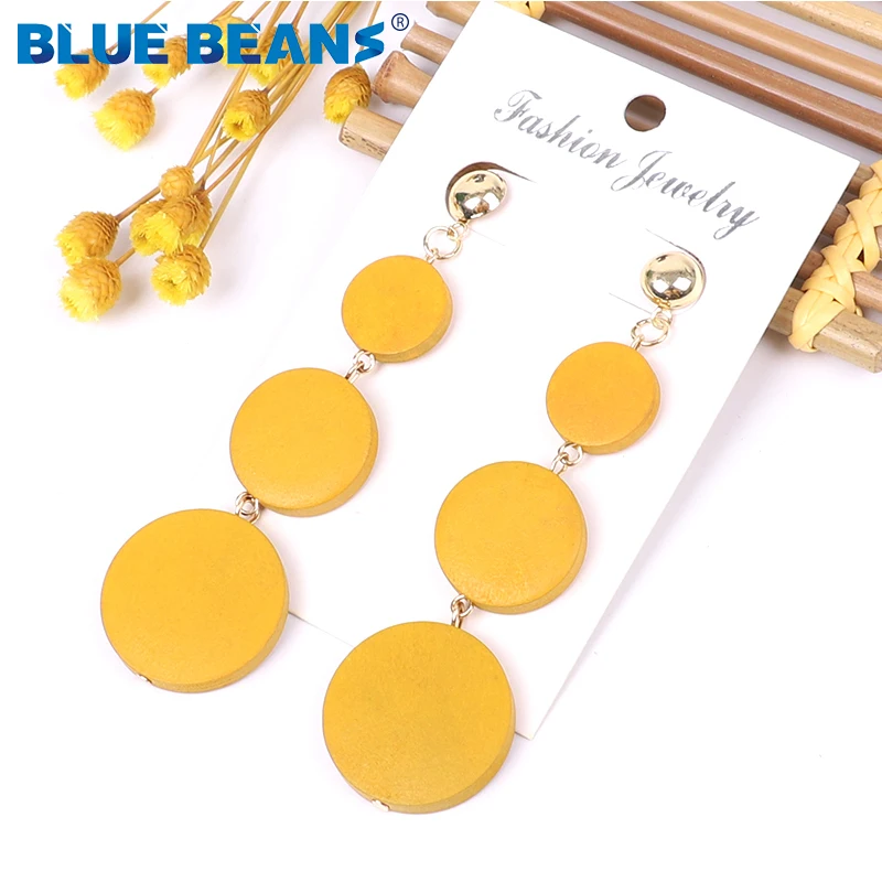 Женские Висячие серьги с голубыми бобами черные/длинные висячие в богемном стиле