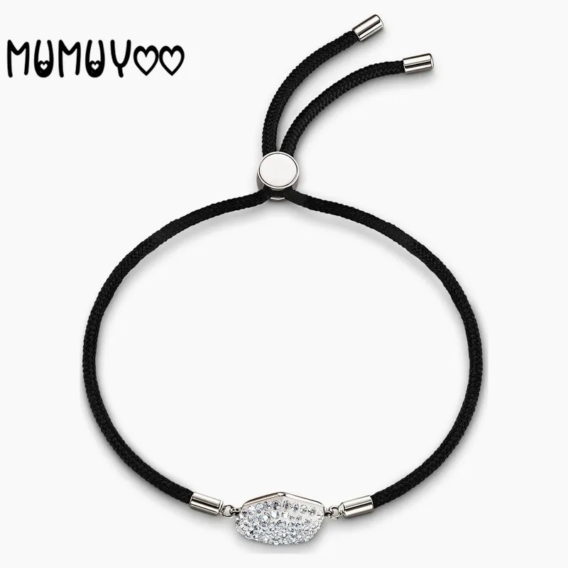 

2020 Fashion Jewelry High Quality SWA, Crystal Hexagonal Bracelet, Sliding Buckle Adjustable Black Hand Strap Women