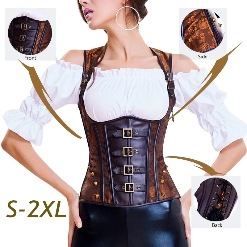

Renaissance Gothic Steampunk Underbust Corset Top Vintage Steel Boned Korzet Bustier Femme Strappy Gotica Slimming Waist Corset