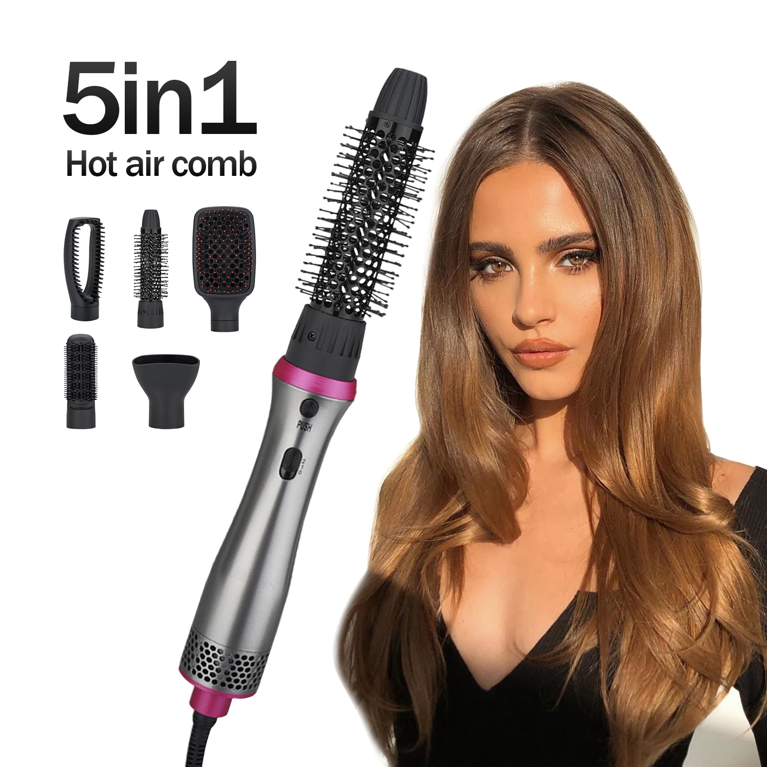 

Electric Hair Dryer 5 In 1 Hot Air Brush Hair Negative Ion Hair Straightener Brush Blow Dryer Curling Wand Detachable Brush Kit