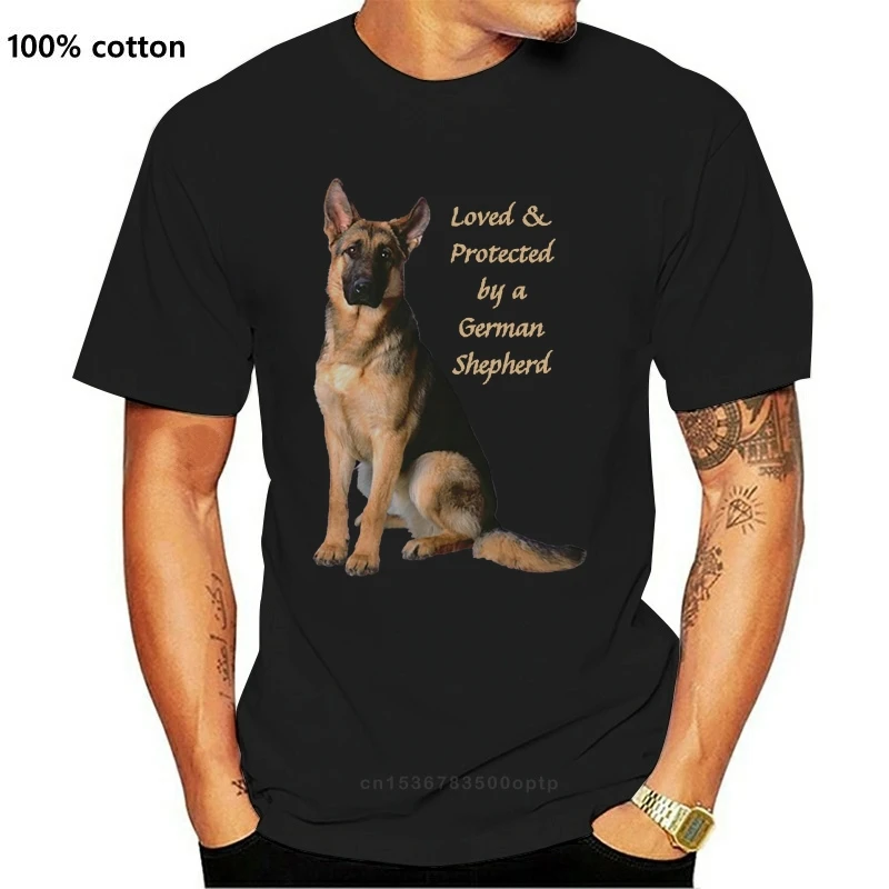 

Новинка 2021, Мужская футболка с принтом, хлопковая футболка с короткими рукавами и надписью «Love Protected by a немецкой овчарки», женская футболка