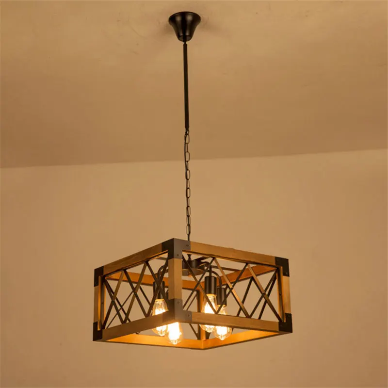 Vintage Loft Wood Chandelier Living Room Bedroom Dining Room Light Pendant Lamp Restuarant Hanging Lamp Headlight e27 Suspension
