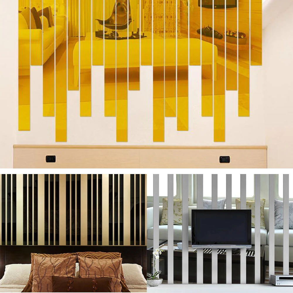 Наклейки на стену акриловые 3D Зеркало Настенные обои цвет серебристый Золотой 3