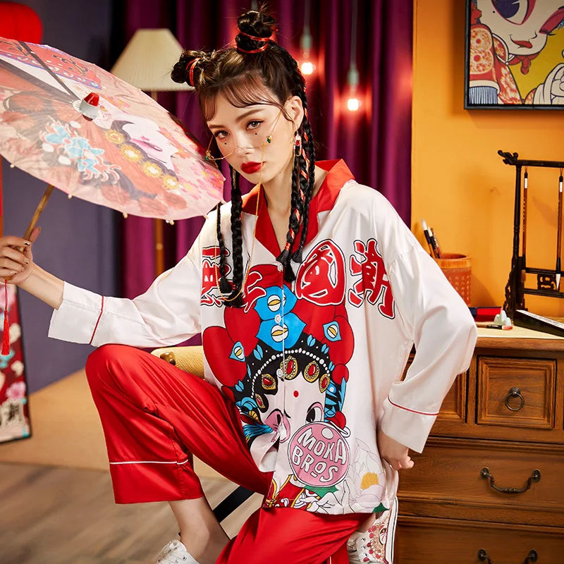 Women Sleepwear Chinoiserie  Summer Pajamas The Tide High Quality Snow and Ice Silk Plus Size Pajama Set Princess Style Spring