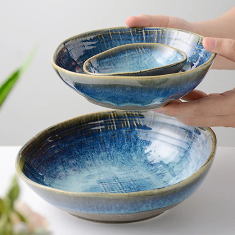 

Рамен неправильной формы в японском стиле, лапша, рамен, чаша для риса, зерна, салата, бытовая Большая керамическая чаша для смешивания, чаши