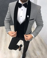 houndstooth jacket with black pants 3 piece formal men suit 2020 slim fit male suit groom wedding tuxedo best man suit blazer
