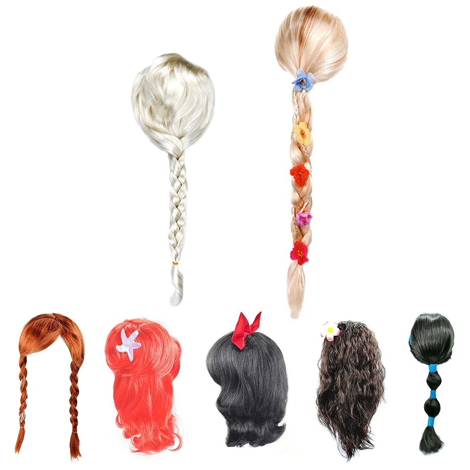 Girl Snow Queen Elsa Anna Wig Rapunzel Jasmine Kids Aurora Belle Braid Little Mermaid Hair Children Halloween Gift Party Supply | Детская