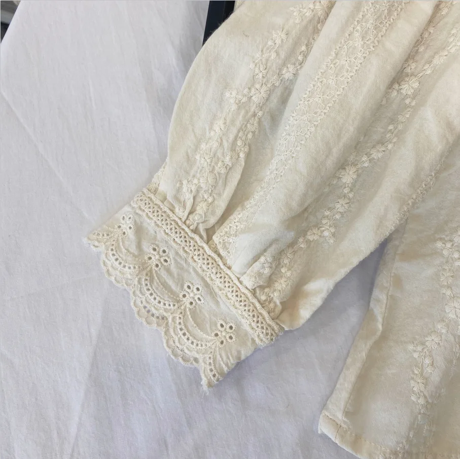 

MILANCEL 2021 New Girls Clothes Embroidery Shirt Single Breast Kids Blouse Lace Base Tops