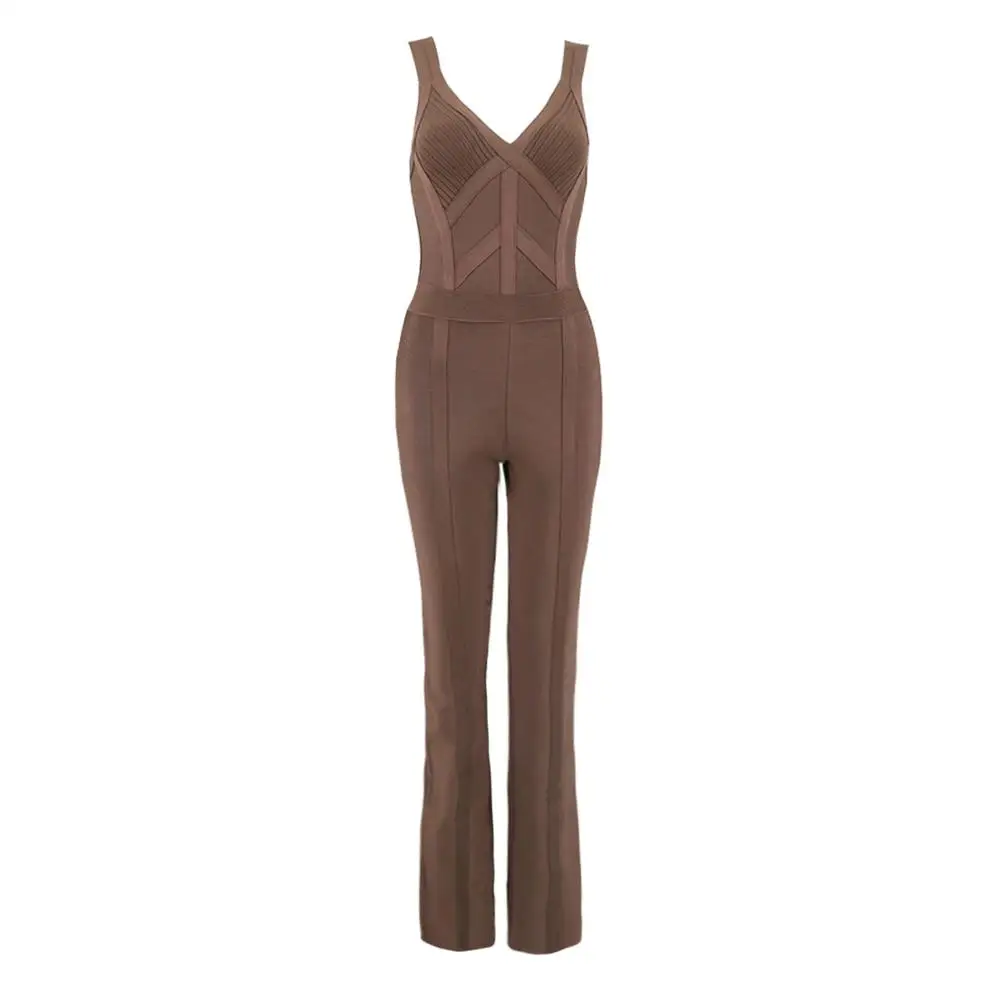 Women Sexy V Neck Bell-bottom Rayon Bandage Jumpsuit Ladies Backless Designer Boot Cut Rompers | Женская одежда
