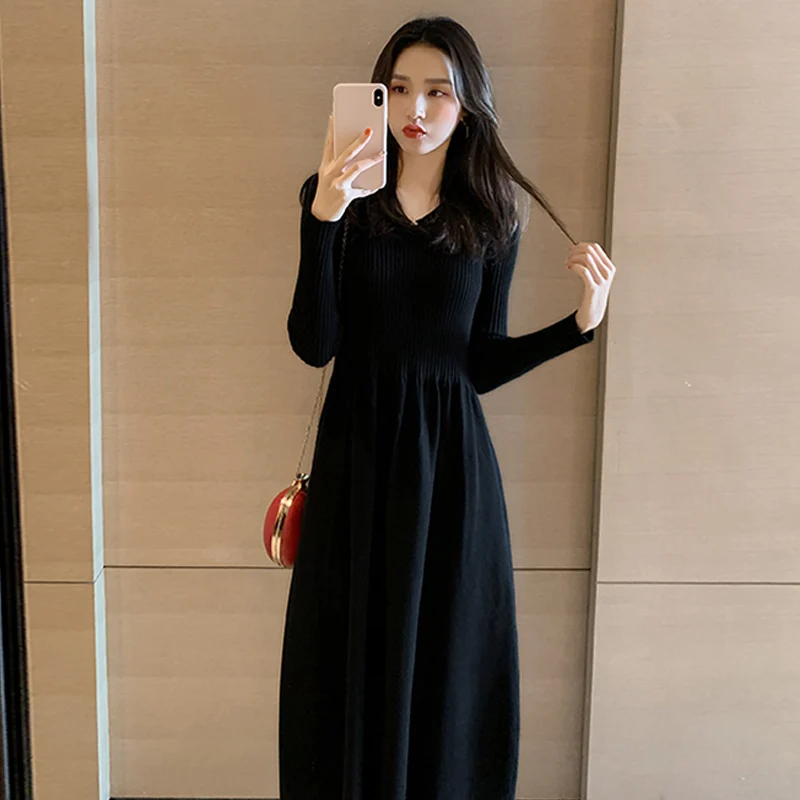 

Autumn V-Neck Ladies Vintage Elegant Knitted Dresses 2022 Sexy Waist Pullover Sweater Dress prom luxury evening dress Vestidos
