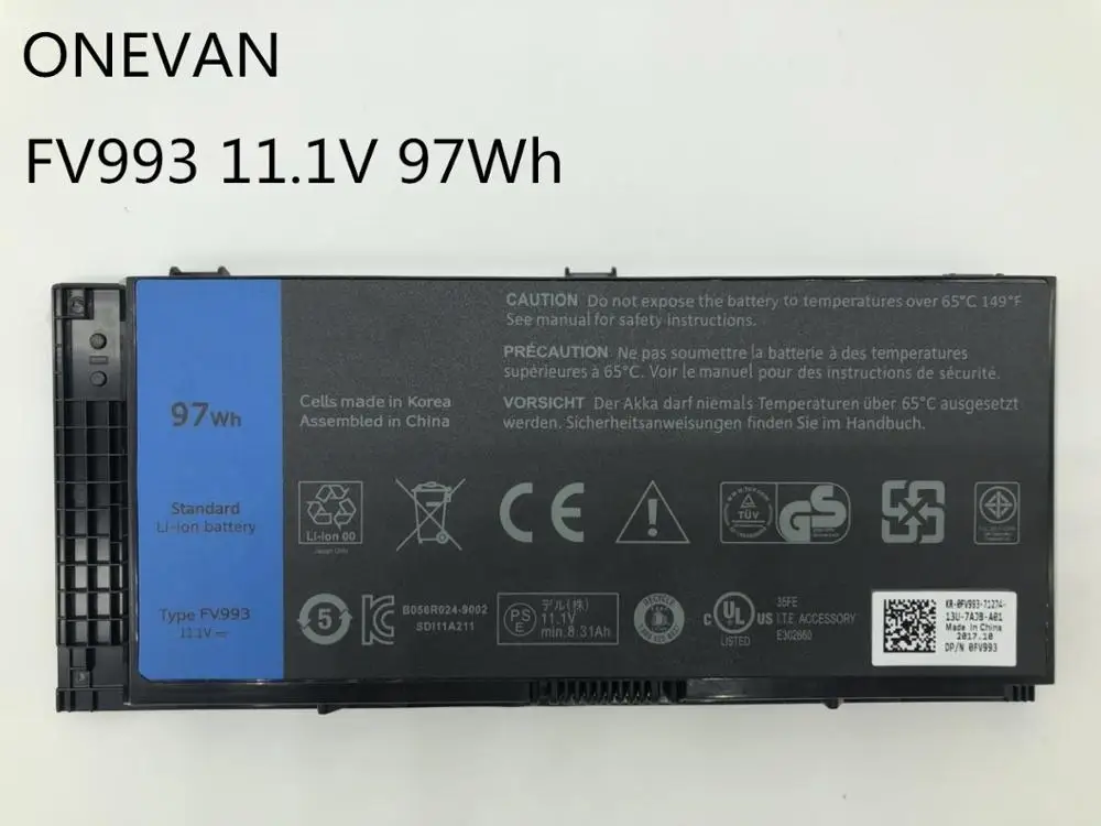 

Onwan FV993 Аккумулятор для DELL Precision M6600 M6700 M6800 M4800 M4600 M4700 FJJ4W PG6RC R7PND OTN1K5 11,1 V 97WH Korea Cell