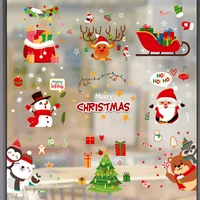 9pcs merry christmas wall stickers santa snowman elk store windows decal for 2022 new year xmas wallpaper home decoration murals