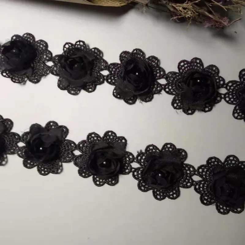 20 шт./лот черная хлопковая лента 5 х5 см с вышитыми жемчужинами и цветами тесьма