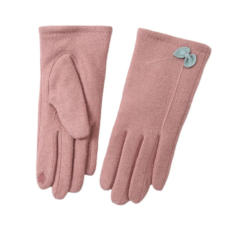 

Милые зимние теплые шерстяные перчатки с бантом женские элегантные кашемировые перчатки с закрытыми пальцами для вождения на открытом воз...