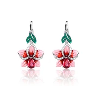cute pink epoxy flower with zircon stone silver color stud earrings for women fashion jewelry 2020 new korean earrings