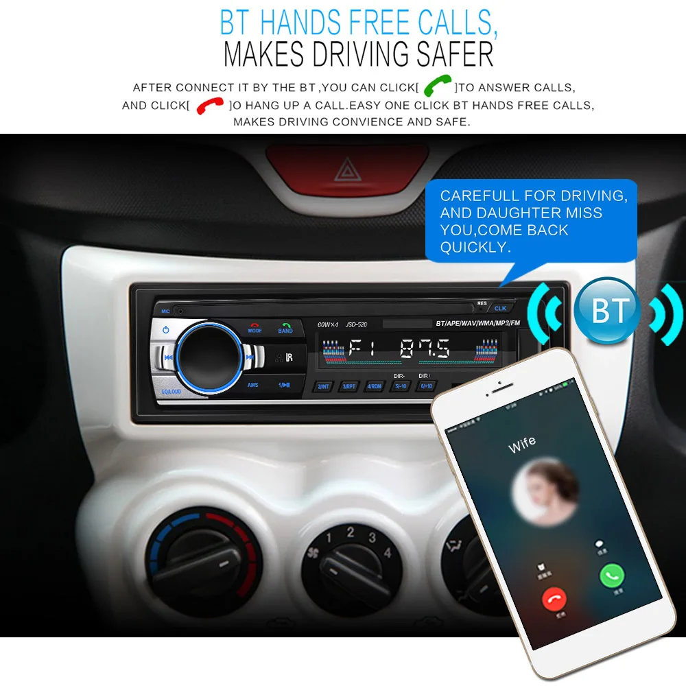 Автомобильный аудиоплеер с Bluetooth автомагнитола Стерео Авторадио 12 В In dash FM Aux вход