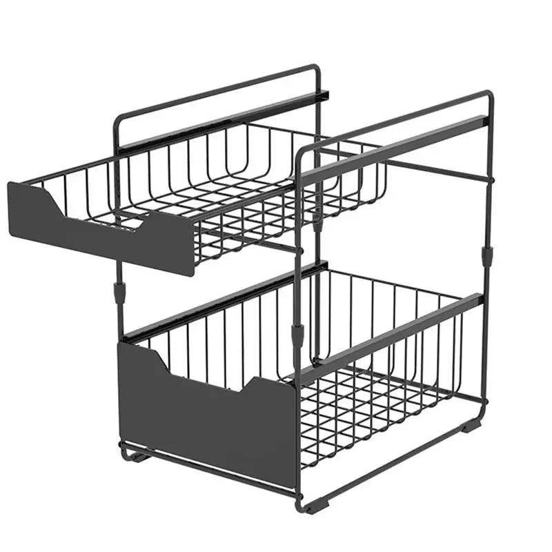 

Carbon Steel Kitchen Bathroom Storage Rack Two-Layer Storage Rack For Home Kitchen Storage Rack Dishes Holder (Black)