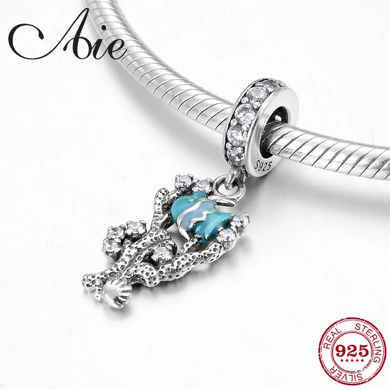 Модные 925 стерлингового серебра DIY подарок синий морской тропической рыбы Шарм