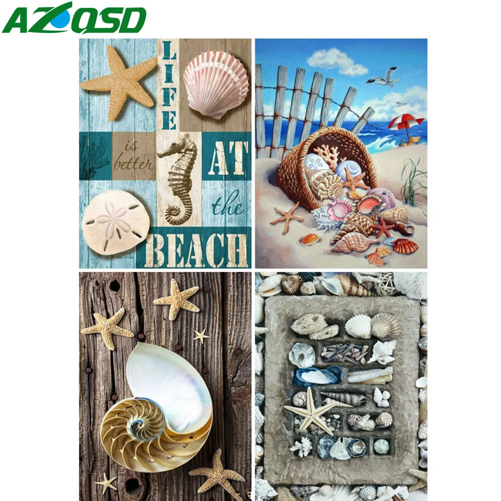 

Алмазная 5D Вышивка AZQSD с морскими звездами, морскими ракушками, мозаика Стразы ручной работы, алмазная живопись, пейзаж, вышивка крестиком, домашний декор
