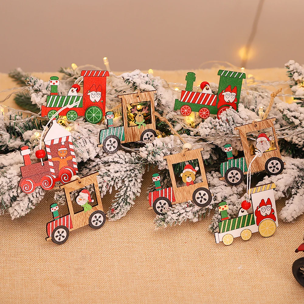 

Embellishment Wooden Pendant 4pcs Christmas Santa Car Wooden Ornaments
