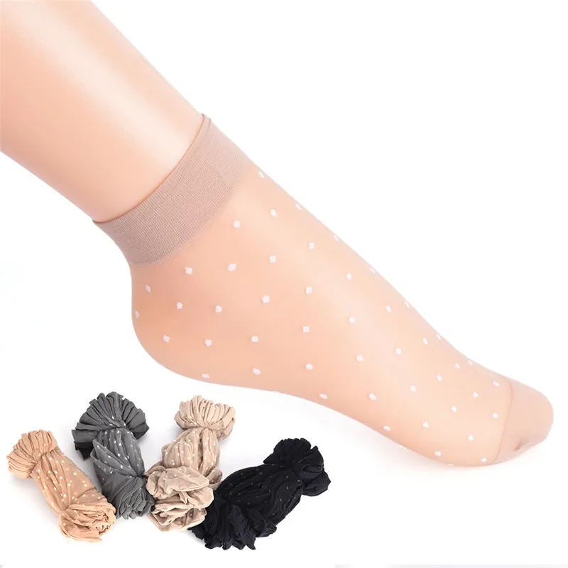 10 Pair/lot Skin Color Dot Transparent Thin Women Crystal Silk Socks Nylon Fashion Ladies Summer Short Ankle | Женская одежда