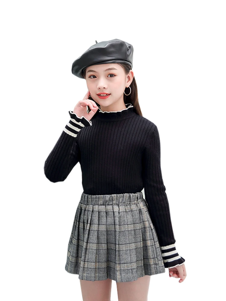 Baby Girls Ribbed Fitted Sweater 2020 Kids Knitted Sweaters Solid Color Pearl Autumn Fashion Children Clothing | Мать и ребенок