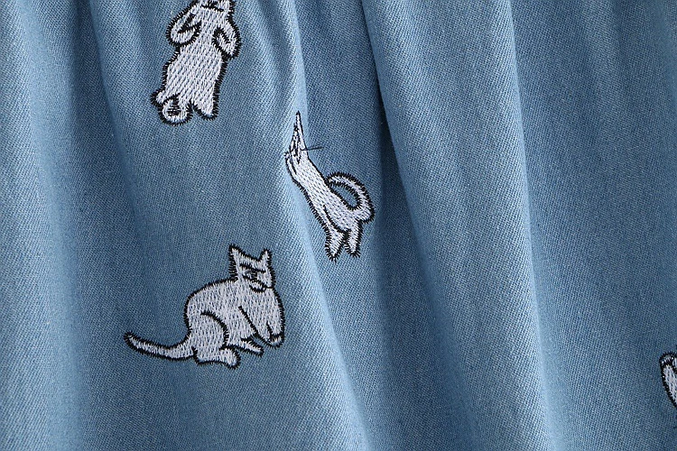 Merry Pretty джинсовые женские юбки Джинсовая с вышивкой кота из мультфильма Осенние эластичные мини юбки с талией Женская джинсовая юбка для девочек