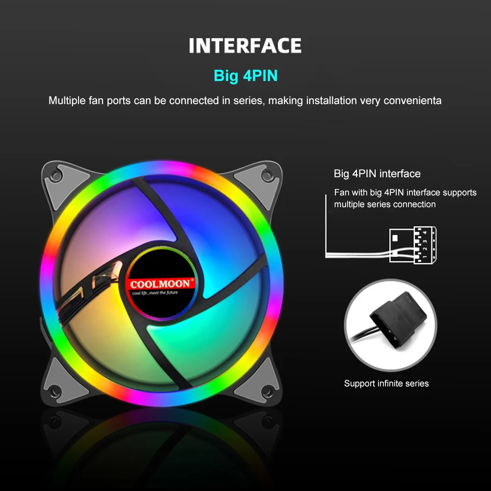 

COOLMOON Aura Sync Cooling Fan 120mm RGB Adjustable Speed Adjust LED 12CM Radiator Double Halo PC Computer Cooler ARGB Case Fan