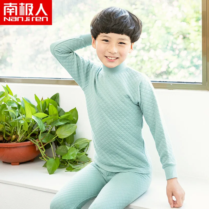 Middle collar green Антарктическое детское термобелье комплект хлопковой одежды в подростки теплозащитные воздушные рубашки для малышей осенняя одежда длинные штаны Три слоя холодного - Цвет: Middle collar green