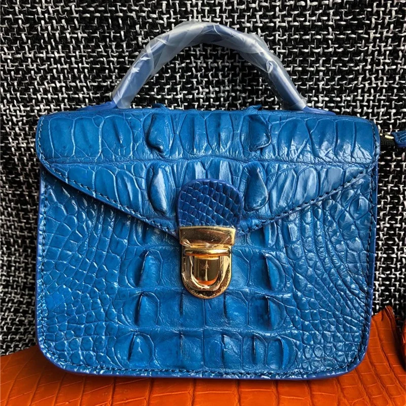 Сумка мессенджер из натуральной кожи крокодила Женская мини сумка черного цвета