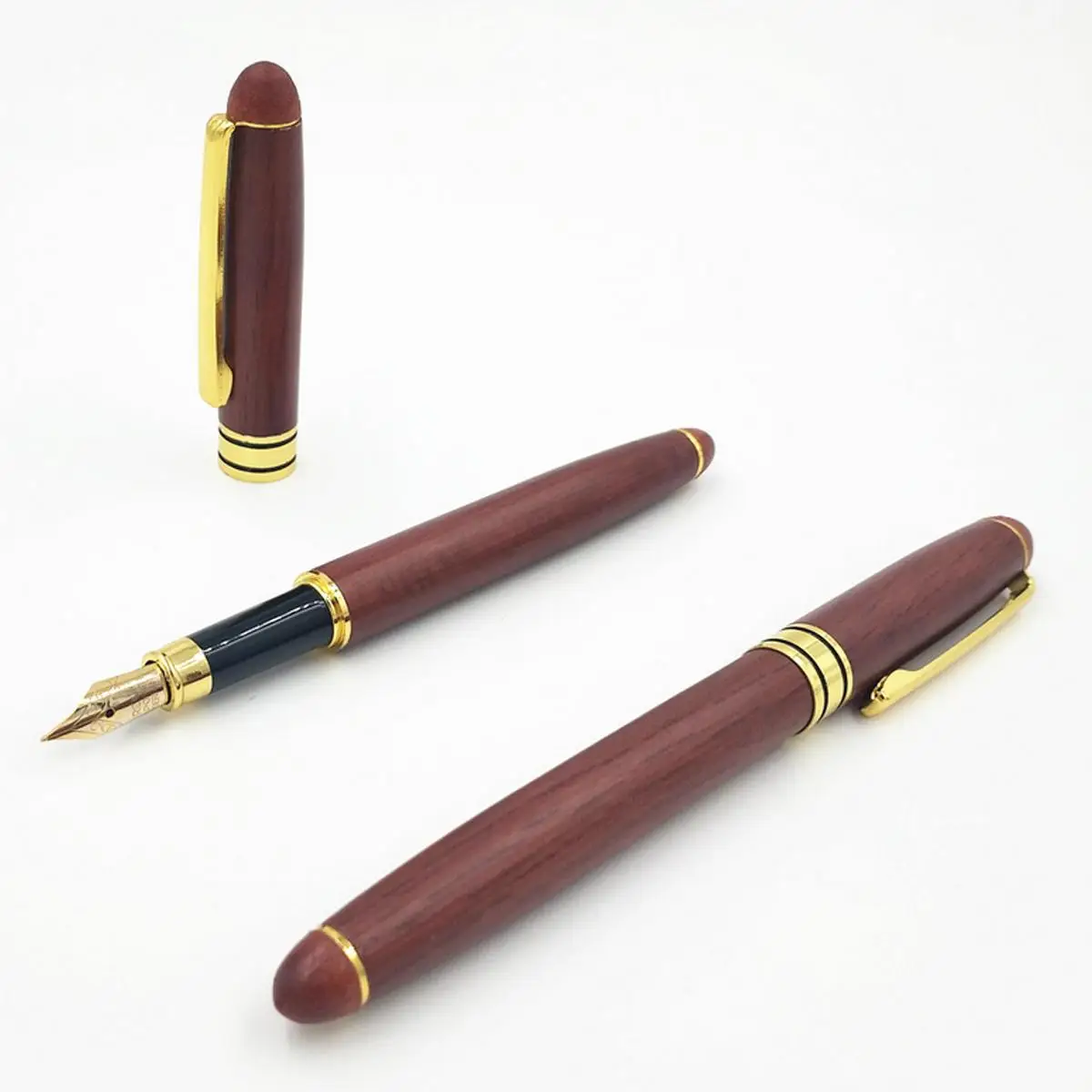 

2Pcs Handmade Wood Fountain Pen Gel Pen Sign Pen Writing Smooth Nip W/ Wood Box Gift Sets for School Student Business