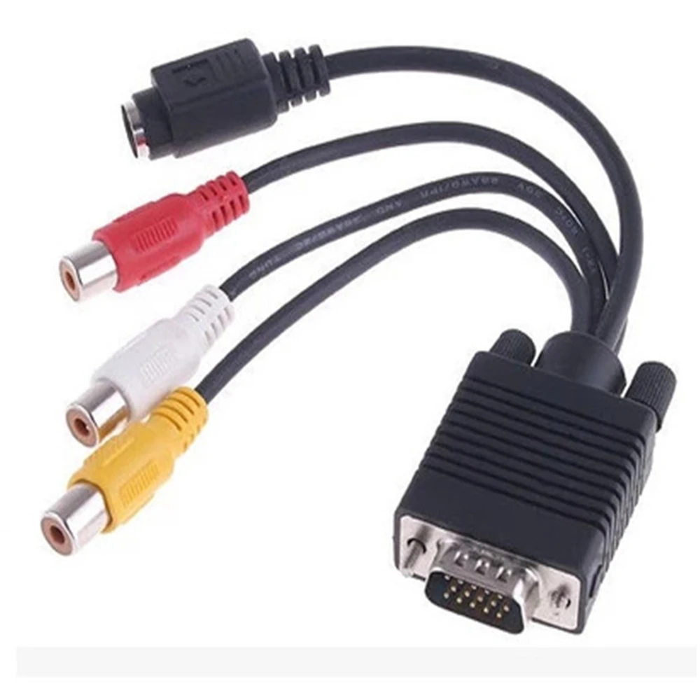 VGA Male To S-Video 3 RCA Female AV разъемы композитный TV Out видео конвертер компьютерный кабель