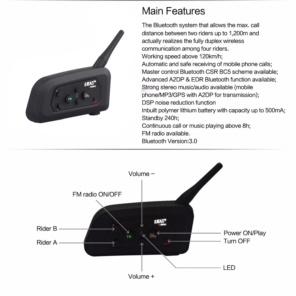 1 шт. гарнитура для футбольного рефери EJEAS V4C 1200 м полнодуплексные Bluetooth наушники с