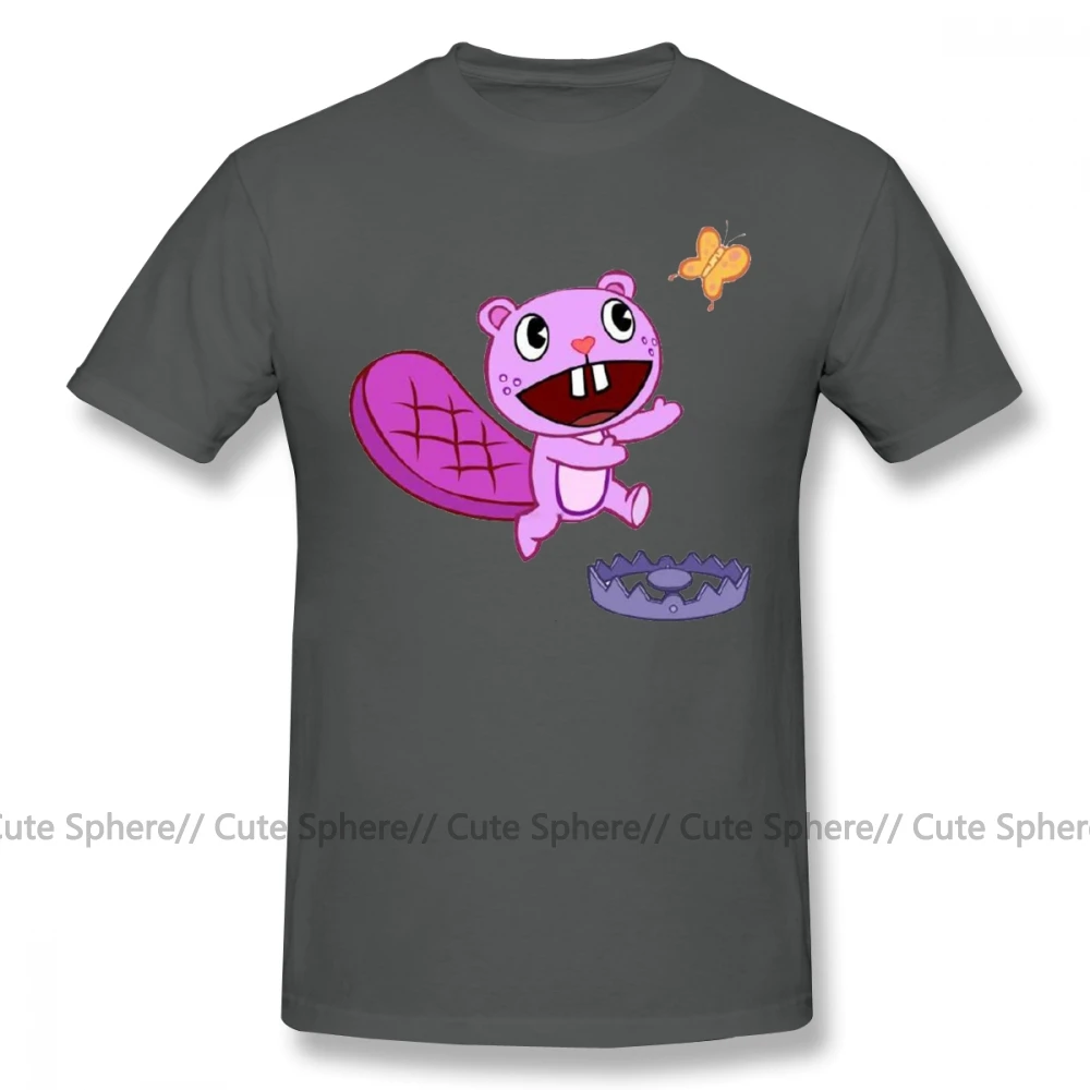 Футболка с надписью «Happy Tree Friends»; Милая футболка с рисунком зубастой и бабочкой; футболка с короткими рукавами - Цвет: Dark Grey