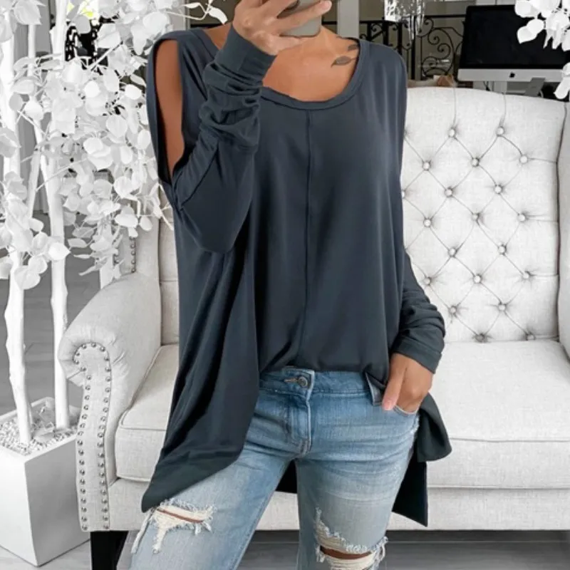 Шикарные асимметричные блузки топы женская одежда для детей с О образным вырезом