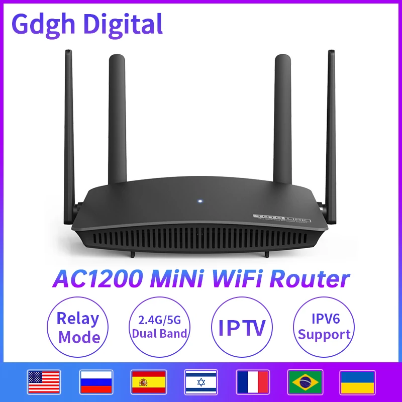 Wi Fi роутер TOTOLINK A720R 1200 Мбит/с полный порт 2 4 ГГц/5 ГГц ретранслятор 4*6 дБи внешние