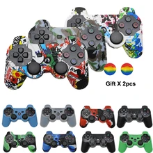 For Sony PS2/3 Controller Gamepad camo Silicone Rubber Skin Case Protective Cover with 2 thumbsticks