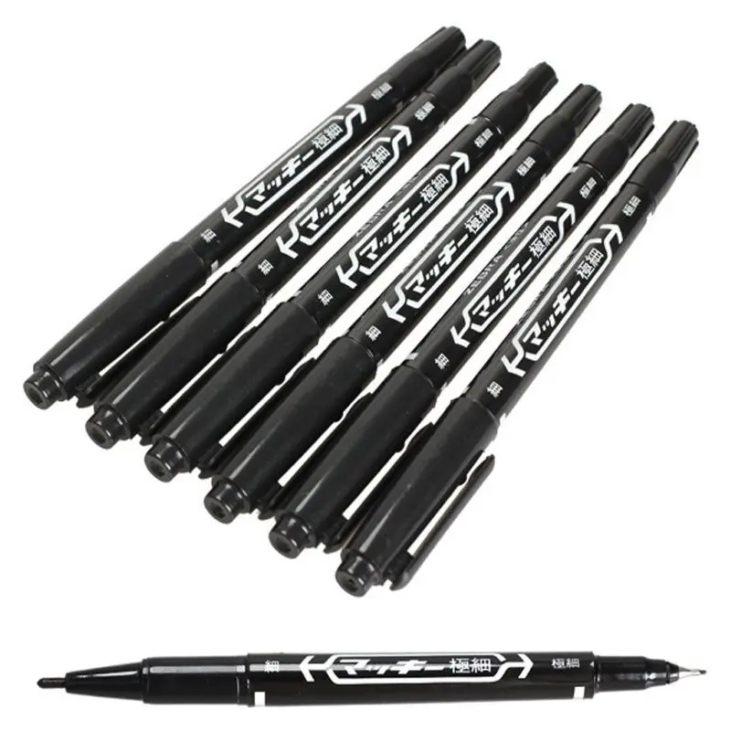 5Pcs Fine Dual Heads Marking Pen Marker Waterproofink Thin Nib Black Liner Art Drawing Stationery Office Supplies | Канцтовары для