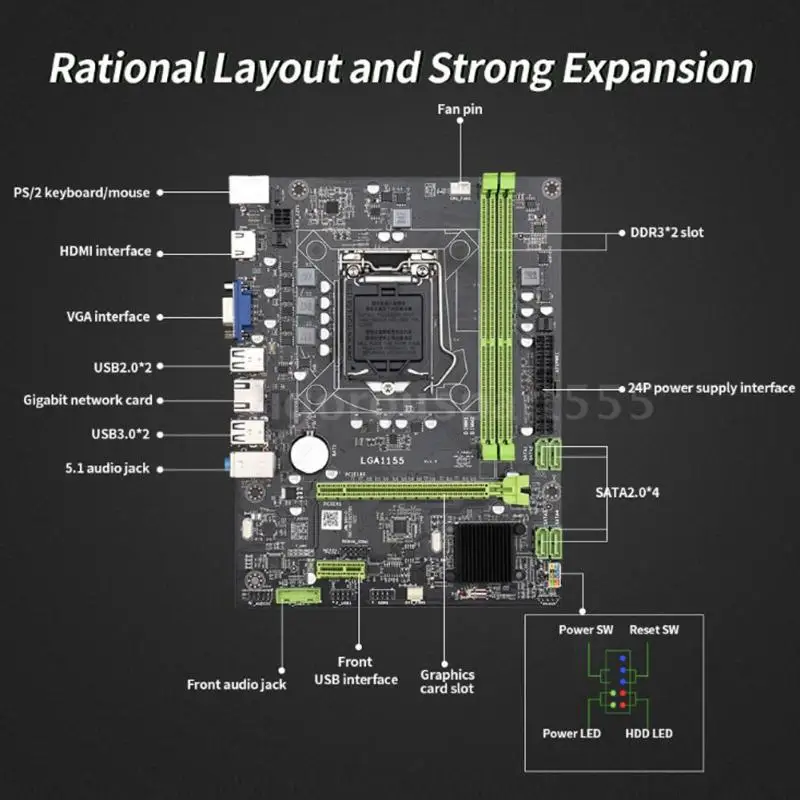 Материнская плата H61 LGA 1155 M ATX 32G 2 DDR3 PCI-Express X1 VGA HDMI для Intel Xeon i7 i5 i3