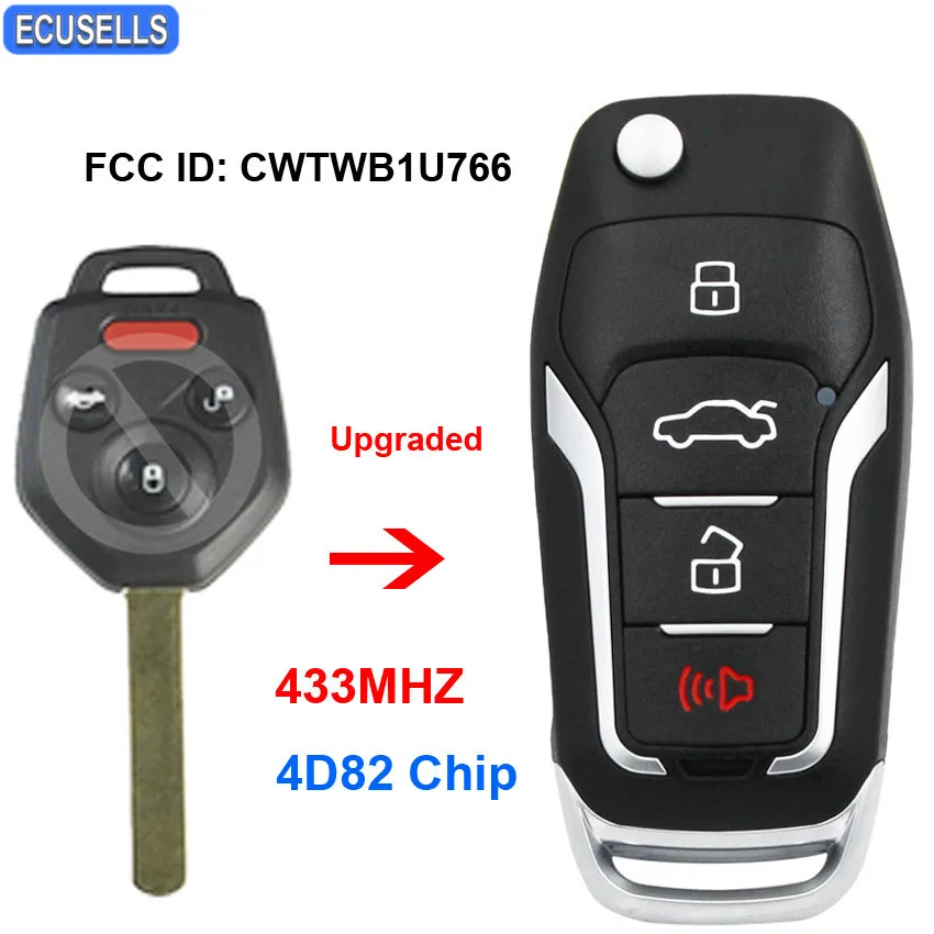 Обновленный складной ключ с дистанционным управлением 3 + 1/4 кнопки 433 МГц 4D82 чип FCC