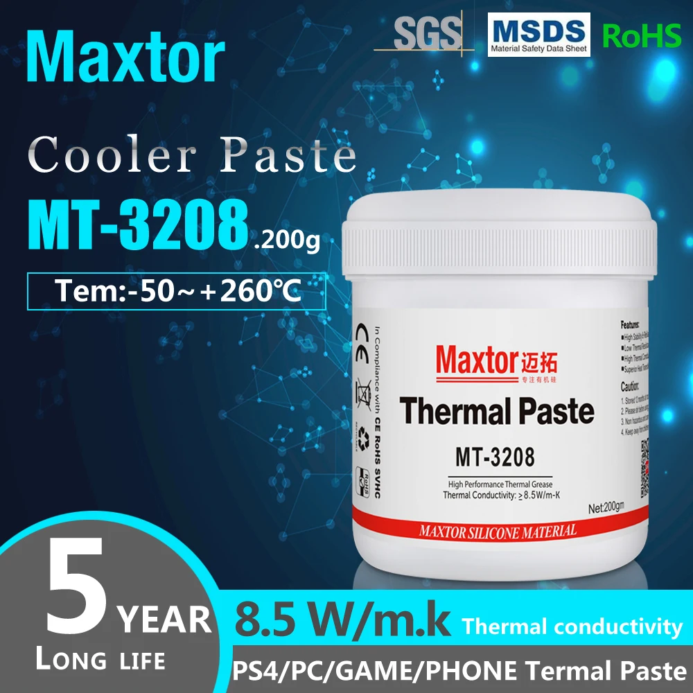 

Maxtor Thermal Paste 11.2W/mk Grease for AMD Intel Processor CPU Cooler Computer Cooling Fan VGA GPU Compound Heatsink Plaster
