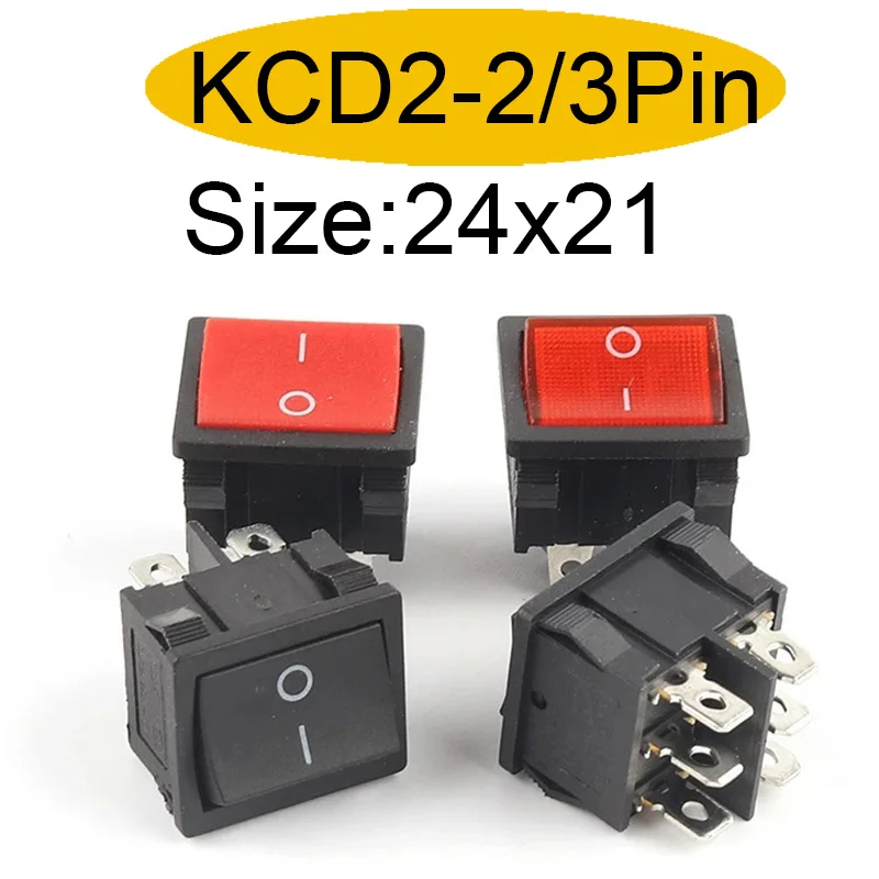 

5PCS KCD2 24X21mm Electric Car Power Switch Red Black 4/6 Pin 2/3 Position 6A/10A 250V/125V ON-OFF/ON-OFF-ON/ON-ON Rocker Switch
