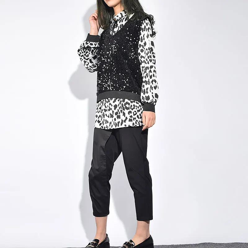 Женская рубашка с отложным воротником XITAO черная Свободная длинными рукавами